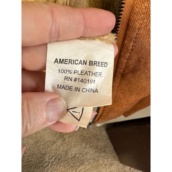 American Breed Mens Brown Faux Leather Jacket Large Sherpa Lining zipper - Picture 6 of 8